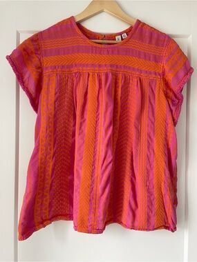 Grace + Karma Boho Woven Top 2X Pink Orange Cotton Viscose Made in India